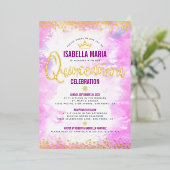 キンセアニラピンクウォーターカラークラウン実在ガーリー金ゴールド 箔招待状 (立ち正面)