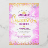 キンセアニラピンクウォーターガーリーカラークラウン実在金ゴールド 箔招待状 (正面)