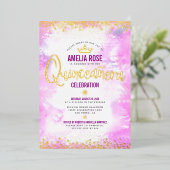 キンセアニラピンクウォーターガーリーカラークラウン実在金ゴールド 箔招待状 (立ち正面)