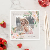 キンセアニラピンクガーリーのフローラ写真の誕生日Invite スタンダードランチョンナプキン (インサイチュ)