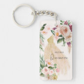 キンセアニラピンクガーリーフローラドレス誕生日 キーホルダー (正面)