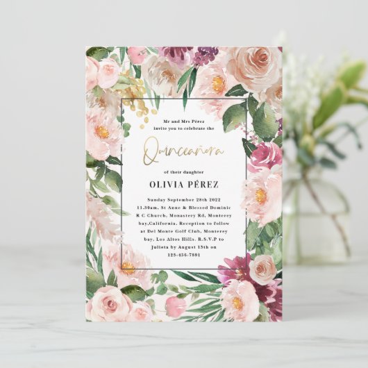 キンセアニラピンクガーリーフローラ4歳の誕生日 招待状 (スタンド正面)