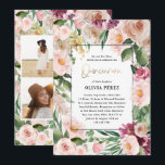 キンセアニラピンクガーリーフローラ4歳の誕生日 招待状<br><div class="desc">キンセアニラガーリーピンクモダンフローラエレガント美しい16thバースデーエレガントタパーティー4写真の招待。</div>