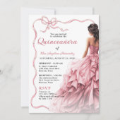 キンセアニラピンクドレススカロップドリボンの弓の写真 招待状 (正面)