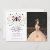 キンセアニラピンクパープルバタフライフォトフローラ 招待状 (正面)