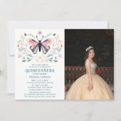 キンセアニラピンクパープルバタフライフォトフローラ 招待状 (正面)