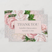 キンセアニラピンクフローラシルバーグリッターありがとう サンキューカード (正面/裏面)