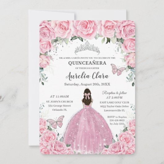 キンセアニラピンクフローラ蝶シルバーティアラ 招待状 (正面)