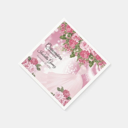 キンセアニラピンクマウヴガウンと花 スタンダードカクテルナプキン (角)