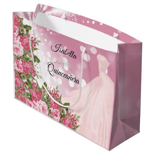 キンセアニラピンクマウヴガウンと花 ラージペーパーバッグ (裏面アングル)