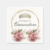 キンセアニラピンクローズクラウン誕生日デコール スタンダードカクテルナプキン (正面)