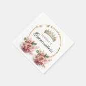 キンセアニラピンクローズクラウン誕生日デコール スタンダードカクテルナプキン (角)