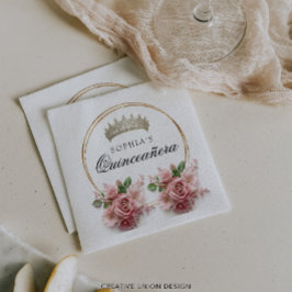 キンセアニラピンクローズクラウン誕生日デコール スタンダードカクテルナプキン