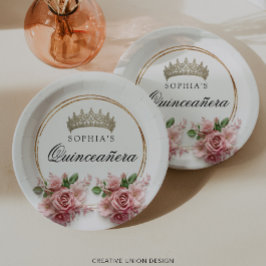 キンセアニラピンクローズクラウン誕生日デコール ペーパープレート