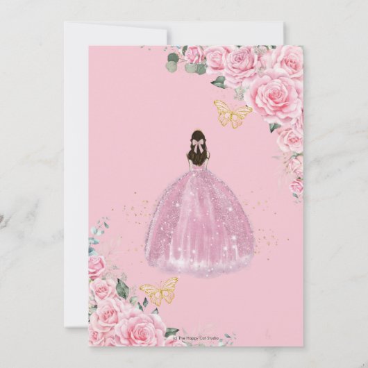 キンセアニラピンクローズフローラ金ゴールドプリンセスクラウン 招待状 (裏面)