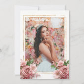 キンセアニラピンクローズ金ゴールドフレーム15誕生日 招待状 (裏面)