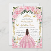 キンセアニラピンクローゼスフローラガールヴィンテージ金ゴールド 招待状 (正面)