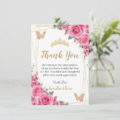 キンセアニラピンク明るい赤紫色フローラ金ゴールド蝶 サンキューカード (スタンド正面)