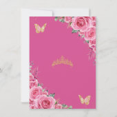 キンセアニラピンク明るい赤紫色フローラ金ゴールド蝶 サンキューカード (裏面)