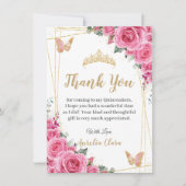 キンセアニラピンク明るい赤紫色フローラ金ゴールド蝶 サンキューカード (正面)