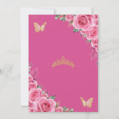 キンセアニラピンク明るい赤紫色フローラ金ゴールド蝶 招待状 (裏面)