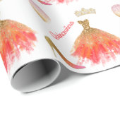 キンセアニラピンク金ゴールド&オレンジパーティー衣服 ラッピングペーパー (ロールコーナー)