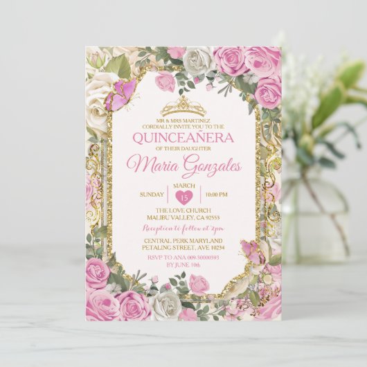 キンセアニラピンク&金ゴールドクラウンメキシコバタフライ 招待状 (スタンド正面)