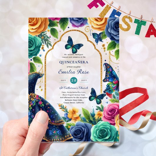 キンセアニラフィエスタバタフライクインズドレスバラ アクリル招待状