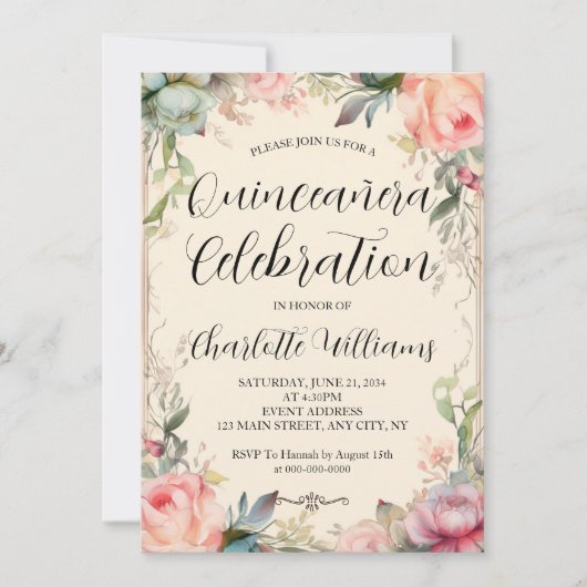 キンセアニラフェアリーテールフローラ15th誕生日 招待状 (正面)