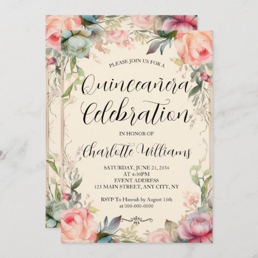 キンセアニラフェアリーテールフローラ15th誕生日 招待状 (正面/裏面)