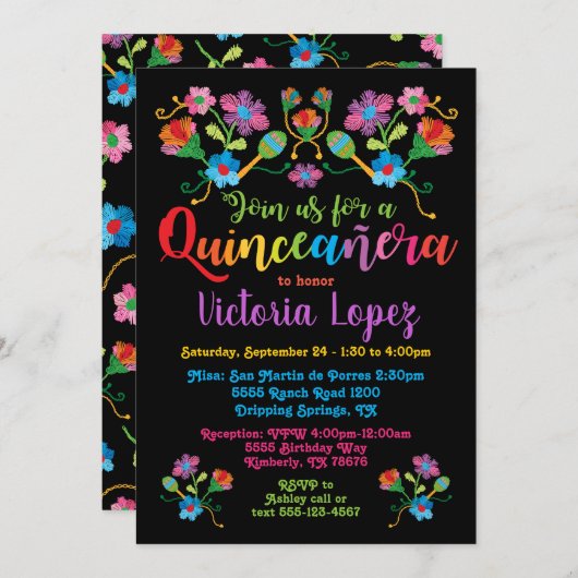 キンセアニラフェスタ誕生日パーティー刺繍付き 招待状 (正面/裏面)