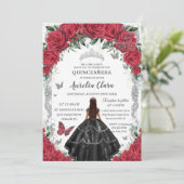 キンセアニラブラックドレスレッドフローラヴィンテージシルバー 招待状 (スタンド正面)