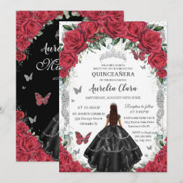 キンセアニラブラックドレスレッドローゼスフローラシルバー 招待状