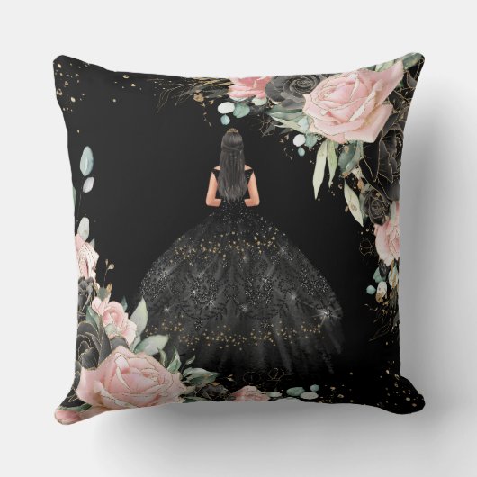 キンセアニラブラックピンクフローラガールドレスプリンセス クッション (裏面)