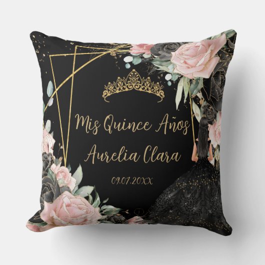 キンセアニラブラックピンクフローラガールドレスプリンセス クッション (正面)