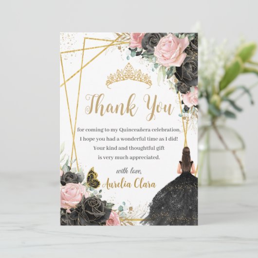 キンセアニラブラックピンクフローラガールドレスプリンセス サンキューカード (スタンド正面)