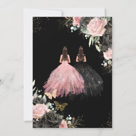 キンセアニラブラックピンクローズフローラプリンセスツインズ 招待状 (裏面)