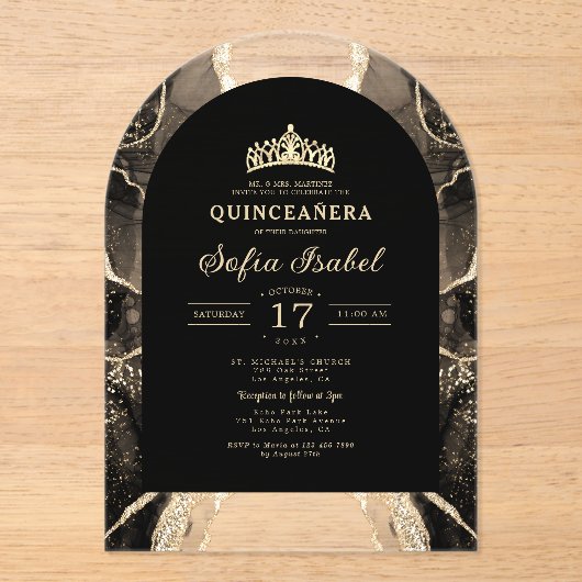 キンセアニラブラック金ゴールドアゲートエレガントト アクリル招待状 (正面)