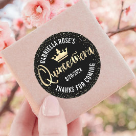 キンセアニラブラック金ゴールドグリッターホイルクラウンスクリプト ラウンドシール