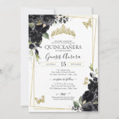 キンセアニラブラック金ゴールド水彩フローラ蝶 招待状 (正面)