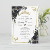 キンセアニラブラック金ゴールド水彩フローラ蝶 招待状 (スタンド正面)