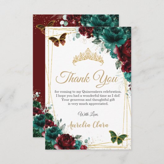 キンセアニラブルガンディエメラルドフローラ16位誕生日 サンキューカード (正面/裏面)