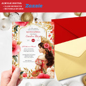 キンセアニラブルガンディレッド金ゴールドクリンスドレスフラワー アクリル招待状