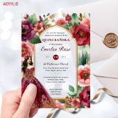 キンセアニラブルガンディレッド金ゴールドクリンスドレスフラワー アクリル招待状