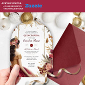 キンセアニラブルガンディレッド金ゴールドクリンスドレスフラワー アクリル招待状