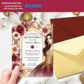 キンセアニラブルガンディレッド金ゴールドクリンスドレスフラワー アクリル招待状