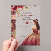 キンセアニラブルガンディレッド金ゴールドクリンスドレスフラワー アクリル招待状 (インサイチュ (ポータブル))