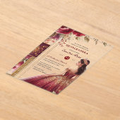 キンセアニラブルガンディレッド金ゴールドクリンスドレスフラワー アクリル招待状 (レイダウン)