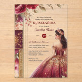 キンセアニラブルガンディレッド金ゴールドクリンスドレスフラワー アクリル招待状 (正面)