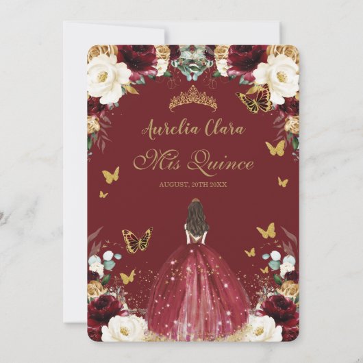 キンセアニラブルガンディーホワイト金ゴールドフローラガールドレス 招待状 (裏面)